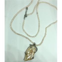 Elgant sautoir collier de perles pendentif nacre / argent